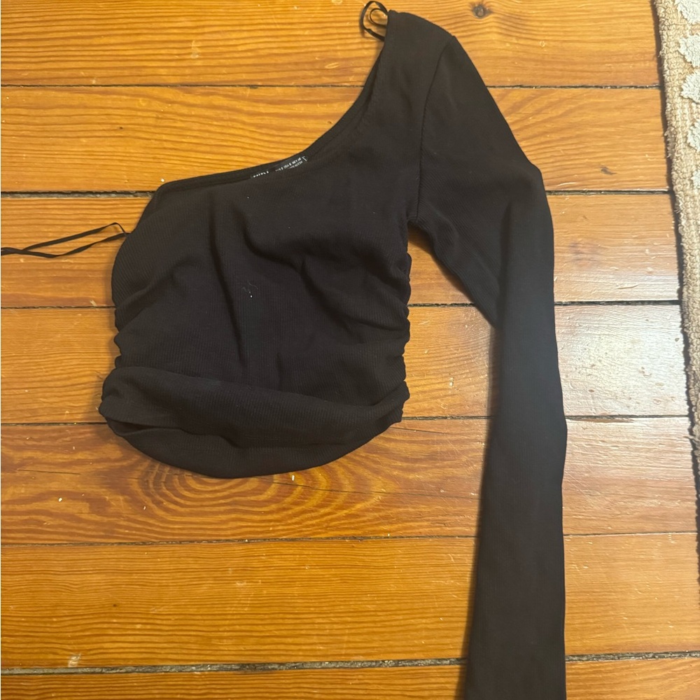Zara Black Ribbed One shoulder top